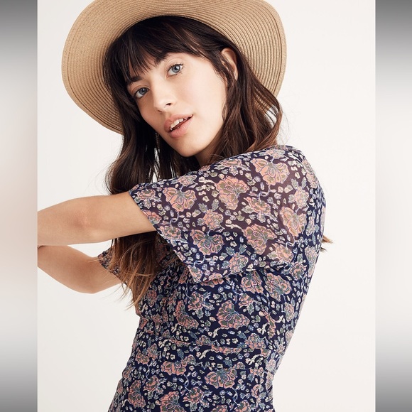 🔥🔥🔥NEW Madewell Orchard Flutter-Sleeve Mini Dress in Fan Floral Mix - Picture 2 of 5